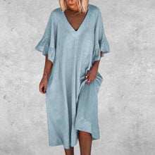 Laden Sie das Bild in den Galerie-Viewer, Einfarbiges Kleid Mit Rüschenärmeln
