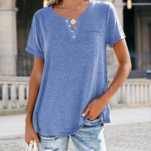 Laden Sie das Bild in den Galerie-Viewer, Modisches einfarbiges kurzärmeliges T-shirt mit Tasche