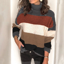 Laden Sie das Bild in den Galerie-Viewer, Gestreifter Strickpullover mit Stehkragen