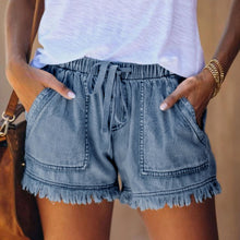 Laden Sie das Bild in den Galerie-Viewer, Einfarbige Lässige Denim-Shorts Mit Elastischer Taille