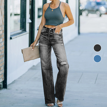 Laden Sie das Bild in den Galerie-Viewer, Damen Gerade zerrissene Jeans