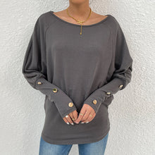 Laden Sie das Bild in den Galerie-Viewer, Langärmeliges Einfarbiges T-Shirt mit Rundhalsausschnitt