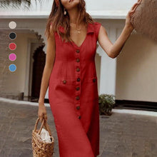 Laden Sie das Bild in den Galerie-Viewer, Lässiges ärmelloses Kleid mit V-Ausschnitt