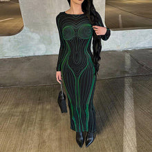 Laden Sie das Bild in den Galerie-Viewer, Bedrucktes Schmales Kleid mit Rundhalsausschnitt