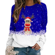 Laden Sie das Bild in den Galerie-Viewer, Weihnachtspullover mit Hirschdruck und Rundhalsausschnitt für Damen