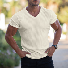 Laden Sie das Bild in den Galerie-Viewer, Einfarbiges Atmungsaktives Strick-T-Shirt Mit V-Ausschnitt