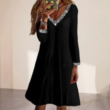 Laden Sie das Bild in den Galerie-Viewer, Einfarbiges Langarmkleid mit V-Ausschnitt