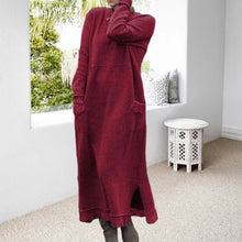 Laden Sie das Bild in den Galerie-Viewer, Langes Pullover-Strickkleid mit Rundhalsausschnitt