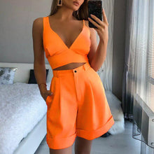 Laden Sie das Bild in den Galerie-Viewer, Weibliches einfarbiges Sommer-2-teiliges Set