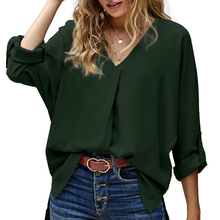 Laden Sie das Bild in den Galerie-Viewer, Herbst-Chiffon-Bluse mit V-Ausschnitt