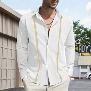 Langärmliges Cardigan-Hemd mit Revers und Farbblock für Herren