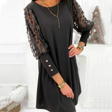 Laden Sie das Bild in den Galerie-Viewer, Einfarbiges Kleid mit Rundhalsausschnitt und Puffärmeln