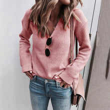 Laden Sie das Bild in den Galerie-Viewer, Damen Modischer Strickpullover mit V-Ausschnitt