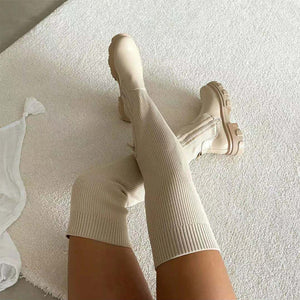 Kniehohe Elastische Strickstiefel