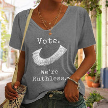 Laden Sie das Bild in den Galerie-Viewer, Lässiges T-Shirt mit V-Ausschnitt und Buchstabendruck