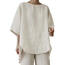 Laden Sie das Bild in den Galerie-Viewer, Einfarbiges Lässiges Lockeres Damenhemd mit Rundhalsausschnitt