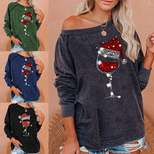 Laden Sie das Bild in den Galerie-Viewer, Weihnachts-Sweatshirt mit Weinglas-Print
