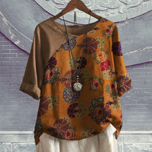 Laden Sie das Bild in den Galerie-Viewer, Kurzärmliges T-Shirt mit Blumendruck für Damen