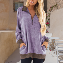 Laden Sie das Bild in den Galerie-Viewer, Damen Lässiges Langärmliges T-Shirt mit Reißverschluss und Tasche