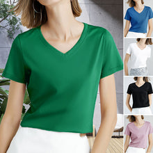 Laden Sie das Bild in den Galerie-Viewer, Einfarbiges Einfaches T-Shirt Mit V-Ausschnitt