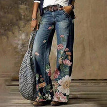 Laden Sie das Bild in den Galerie-Viewer, Damen Bedruckte Jeanshose mit weitem Bein