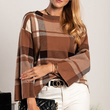 Laden Sie das Bild in den Galerie-Viewer, Kariertes Sweatshirt mit Rundhalsausschnitt und Farbblockmuster