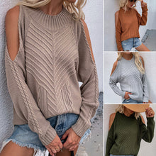 Laden Sie das Bild in den Galerie-Viewer, Schulterfreier Langarm-Pullover mit Rundhalsausschnitt