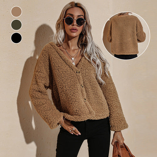 Damen Plüschjacke mit V-Ausschnitt