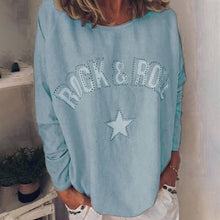 Laden Sie das Bild in den Galerie-Viewer, Damen-Sweatshirt mit Sterndruck und Rundhalsausschnitt