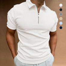 Laden Sie das Bild in den Galerie-Viewer, Gestreiftes Polo-T-Shirt mit Reißverschluss