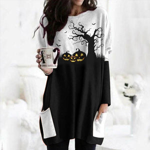 Halloween Langarmkleid mit Kürbismuster
