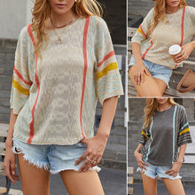 Laden Sie das Bild in den Galerie-Viewer, Strickpullover mit Farbblockstreifen und 3/4-Ärmeln