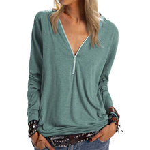 Laden Sie das Bild in den Galerie-Viewer, Solides Langarm-T-Shirt mit Reißverschluss