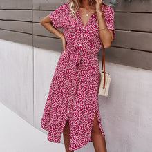 Laden Sie das Bild in den Galerie-Viewer, Lässiges Kurzärmliges Kleid mit Blumenmuster