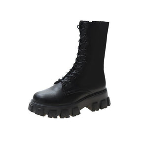 Einfarbige Herbst- und Winterstiefel mit Dicker Sohle