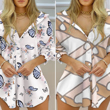 Laden Sie das Bild in den Galerie-Viewer, Gestreiftes Sommerkleid für Damen mit V-Ausschnitt und langen Ärmeln