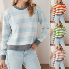 Laden Sie das Bild in den Galerie-Viewer, Gestreiftes Langarm-Sweatshirt mit Rundhalsausschnitt