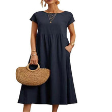 Laden Sie das Bild in den Galerie-Viewer, Langes Kleid in A-Linie mit Rundhalsausschnitt