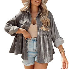 Laden Sie das Bild in den Galerie-Viewer, Damen Herbst/Winter Cardigan Revers Cord Hemdjacke