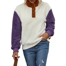 Laden Sie das Bild in den Galerie-Viewer, Lockerer Langärmliger Plüschpullover mit Rundhalsausschnitt und Farbblock