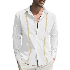 Langärmliges Cardigan-Hemd mit Revers und Farbblock für Herren