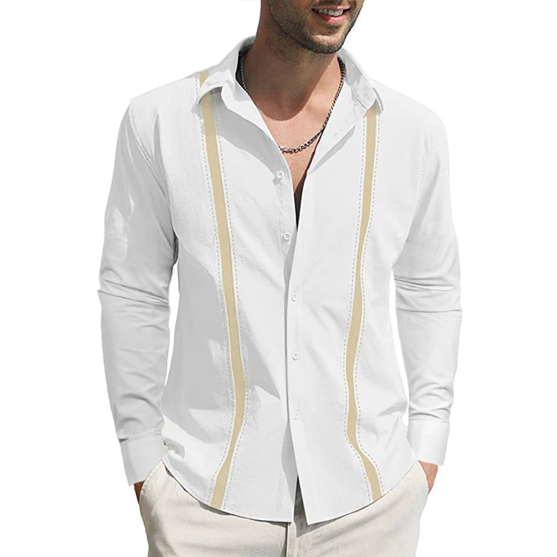 Langärmliges Cardigan-Hemd mit Revers und Farbblock für Herren