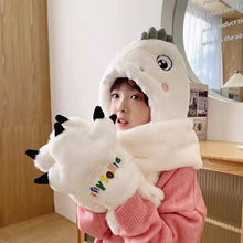 Laden Sie das Bild in den Galerie-Viewer, Kleinkind Kinder Cartoon Dinosaurier Fleece Plüsch Hut Handschuhe Schal 3 in 1 Set