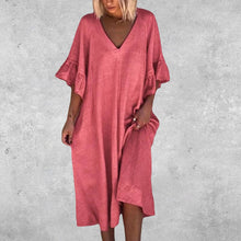 Laden Sie das Bild in den Galerie-Viewer, Einfarbiges Kleid Mit Rüschenärmeln