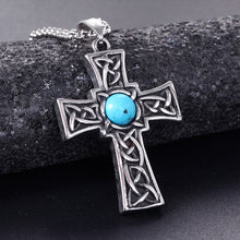 Laden Sie das Bild in den Galerie-Viewer, Keltisches Kreuz Halskette mit Türkis für Männer