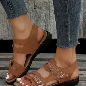 Lässige bequeme Damen-Sandalen aus Leder mit Klettverschluss