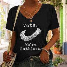 Laden Sie das Bild in den Galerie-Viewer, Lässiges T-Shirt mit V-Ausschnitt und Buchstabendruck