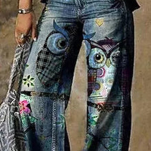 Laden Sie das Bild in den Galerie-Viewer, Damen Bedruckte Jeanshose mit weitem Bein