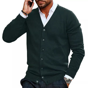 Einfarbige Strickjacke mit V-Ausschnitt