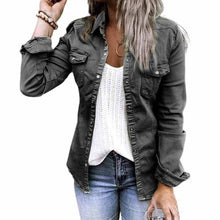 Laden Sie das Bild in den Galerie-Viewer, Einfarbige Plissierte Jeansjacke mit Reverskragen